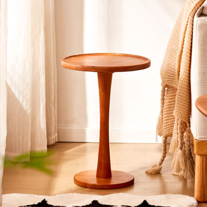 Contemporary Nordic Round Cylindrical Rubberwood Solid Wood Side Table 1 Tier For Living Room