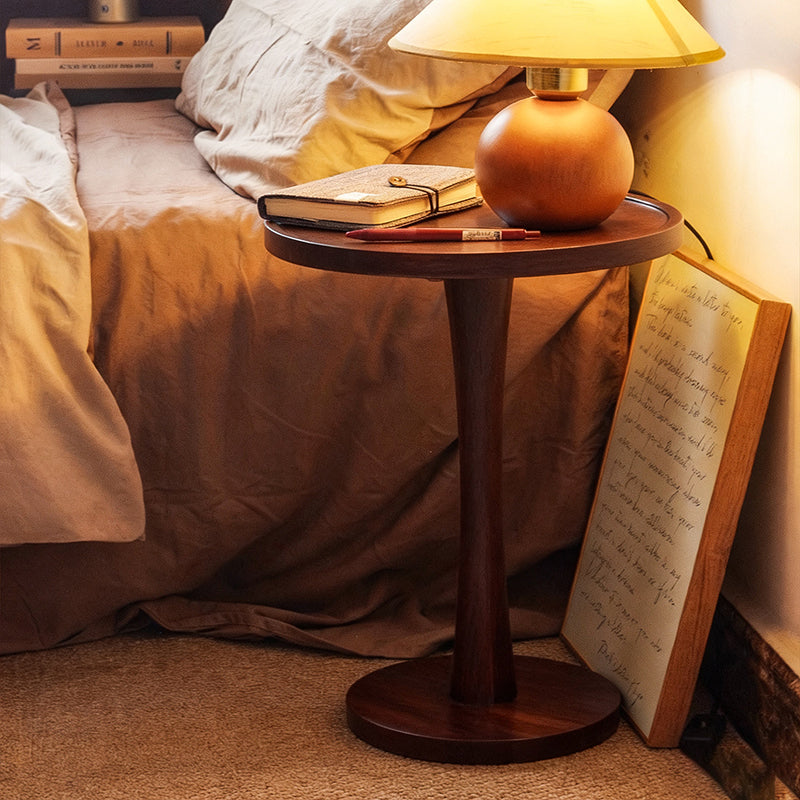Contemporary Nordic Round Cylindrical Rubberwood Solid Wood Side Table 1 Tier For Living Room
