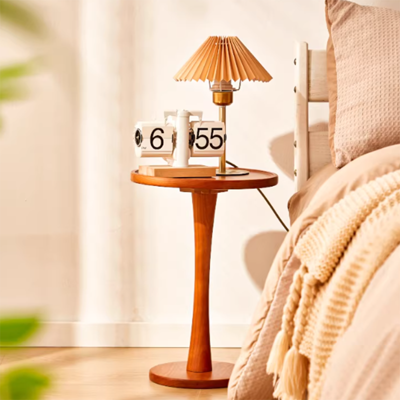Contemporary Nordic Round Cylindrical Rubberwood Solid Wood Side Table 1 Tier For Living Room