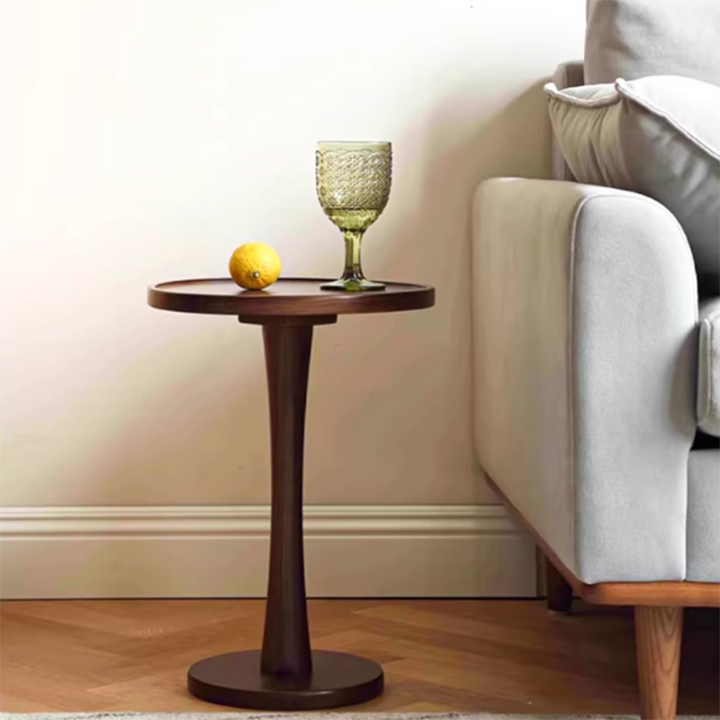 Contemporary Nordic Round Cylindrical Rubberwood Solid Wood Side Table 1 Tier For Living Room