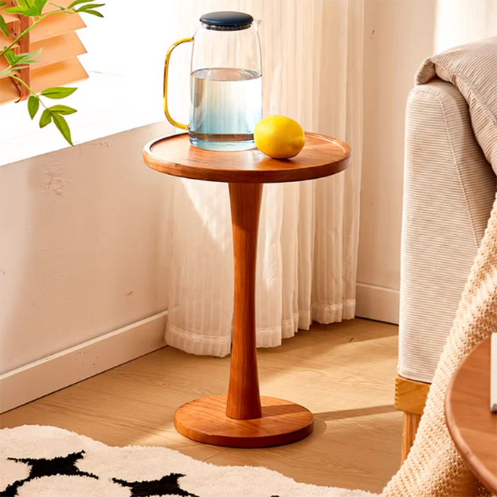 Contemporary Nordic Round Cylindrical Rubberwood Solid Wood Side Table 1 Tier For Living Room