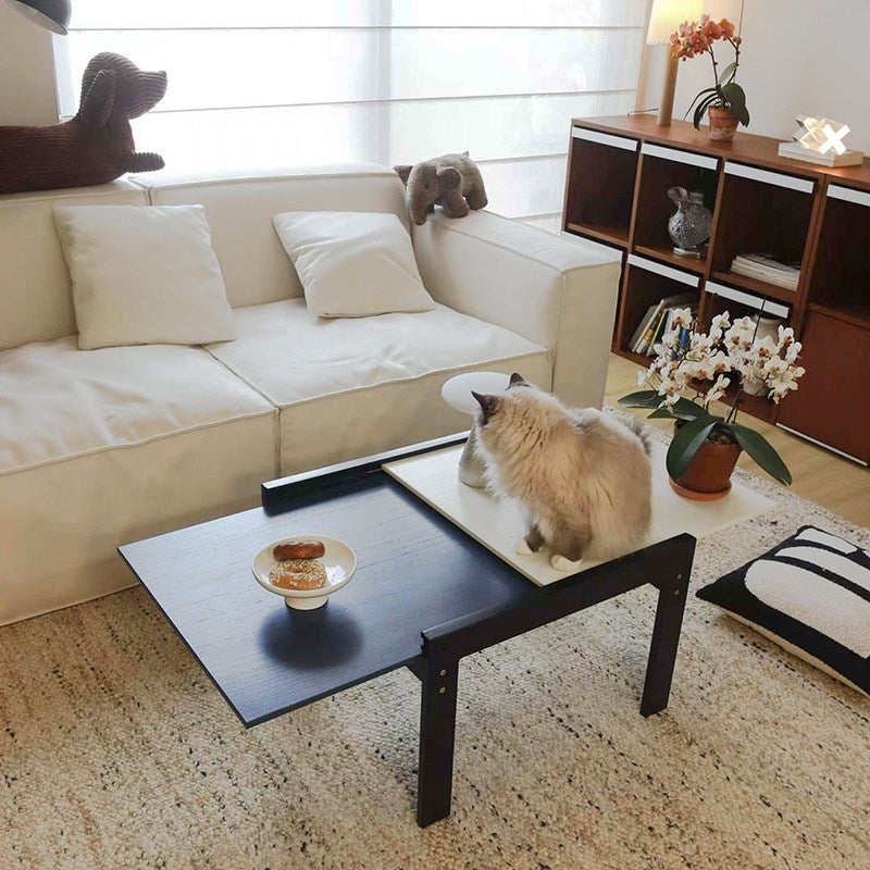 Contemporary Nordic Rectangular Boxwood Medium Density Fiberboard Extendable Coffee Table 2 Tier For Living Room