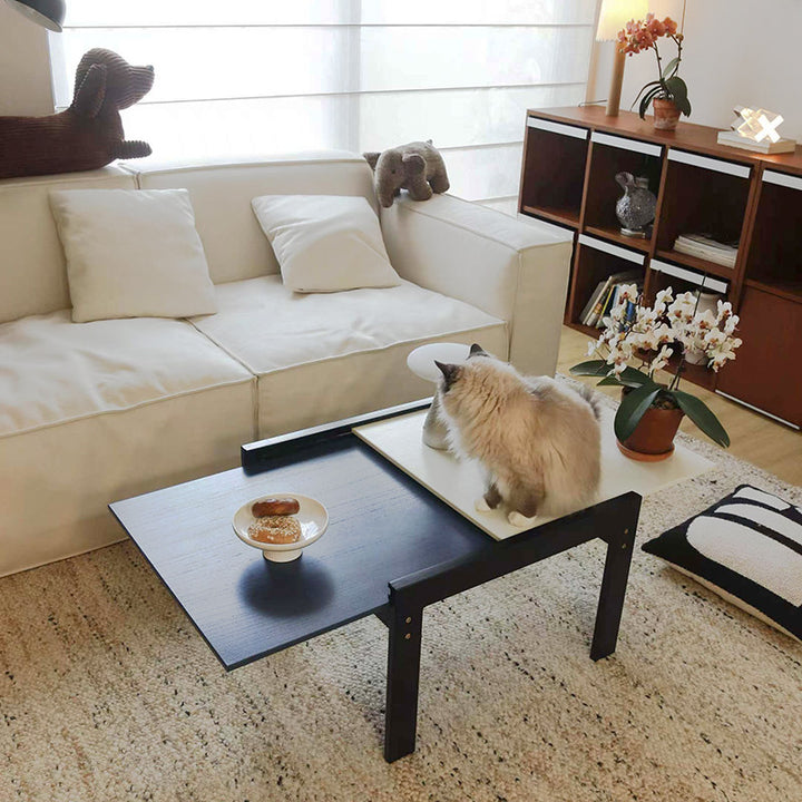Contemporary Nordic Rectangular Boxwood Medium Density Fiberboard Extendable Coffee Table 2 Tier For Living Room