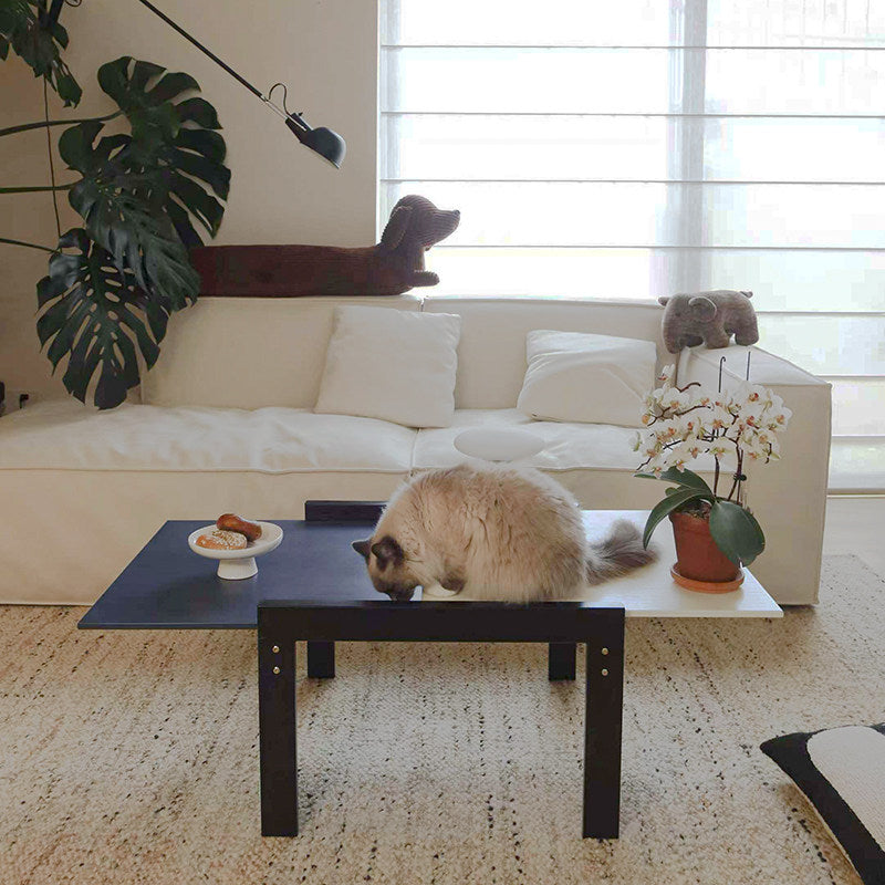 Contemporary Nordic Rectangular Boxwood Medium Density Fiberboard Extendable Coffee Table 2 Tier For Living Room