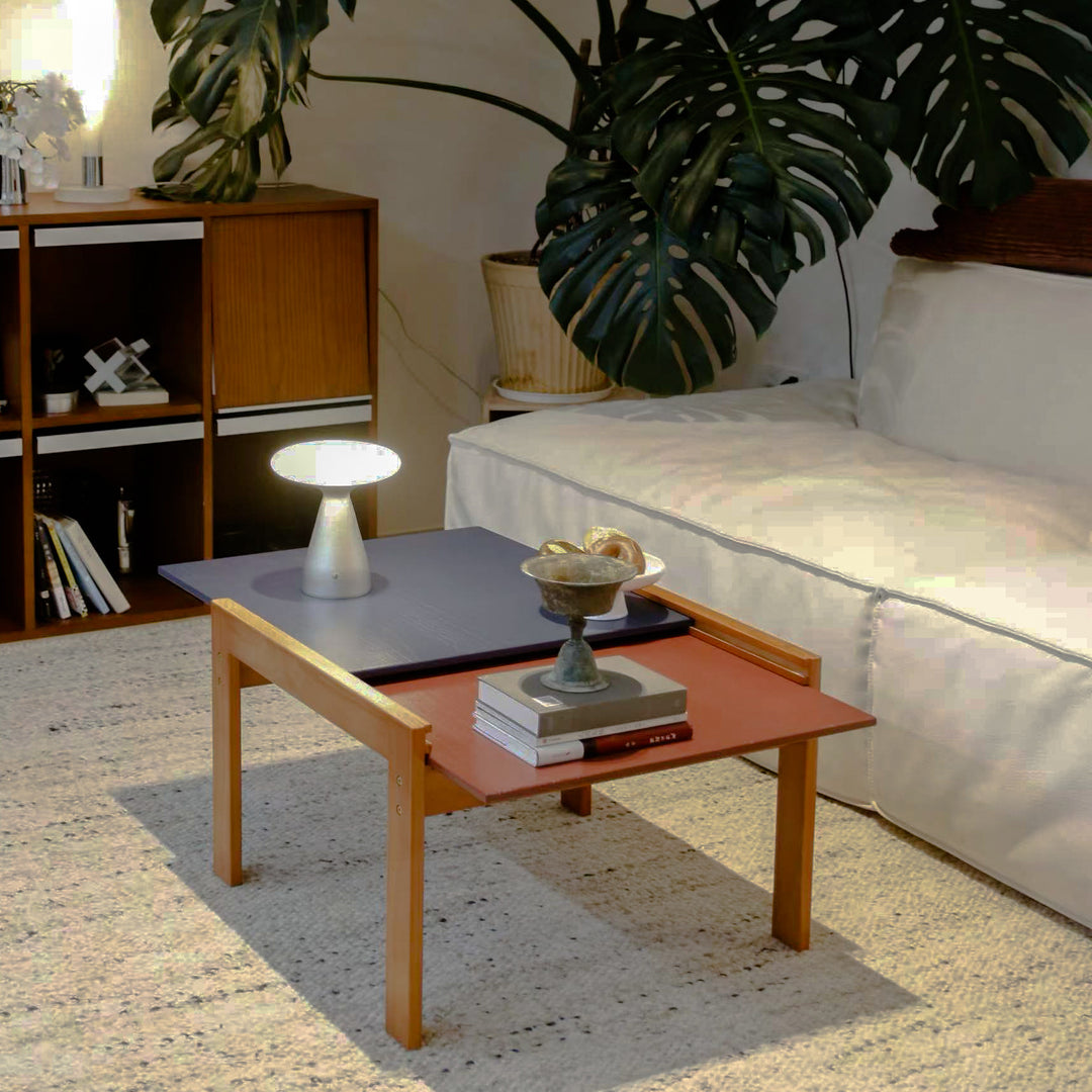 Contemporary Nordic Rectangular Boxwood Medium Density Fiberboard Extendable Coffee Table 2 Tier For Living Room
