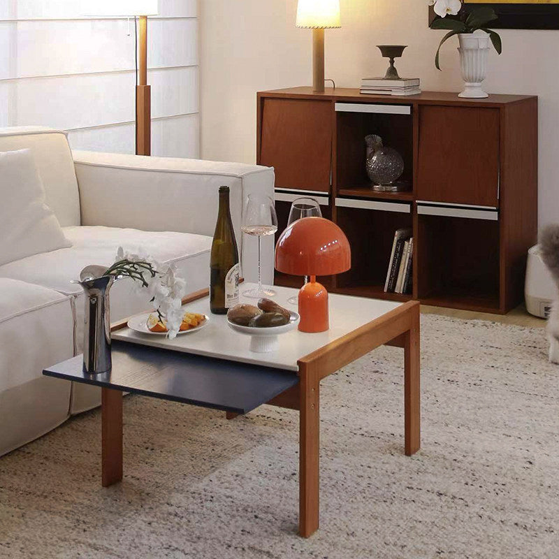 Contemporary Nordic Rectangular Boxwood Medium Density Fiberboard Extendable Coffee Table 2 Tier For Living Room