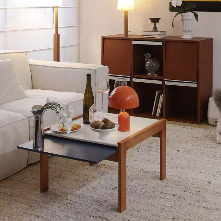 Contemporary Nordic Rectangular Boxwood Medium Density Fiberboard Extendable Coffee Table 2 Tier For Living Room
