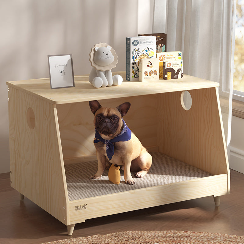 Lit pour chien et chat en tissu coton-lin rectangulaire minimaliste moderne en bois de pin massif pour chambre à coucher 
