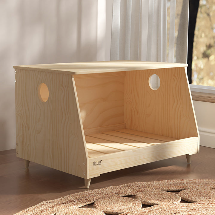 Lit pour chien et chat en tissu coton-lin rectangulaire minimaliste moderne en bois de pin massif pour chambre à coucher 