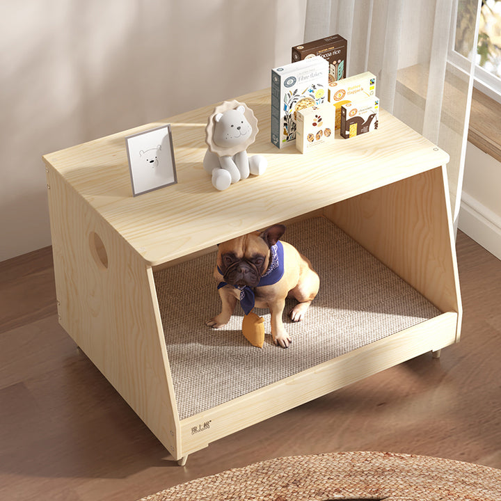 Lit pour chien et chat en tissu coton-lin rectangulaire minimaliste moderne en bois de pin massif pour chambre à coucher 