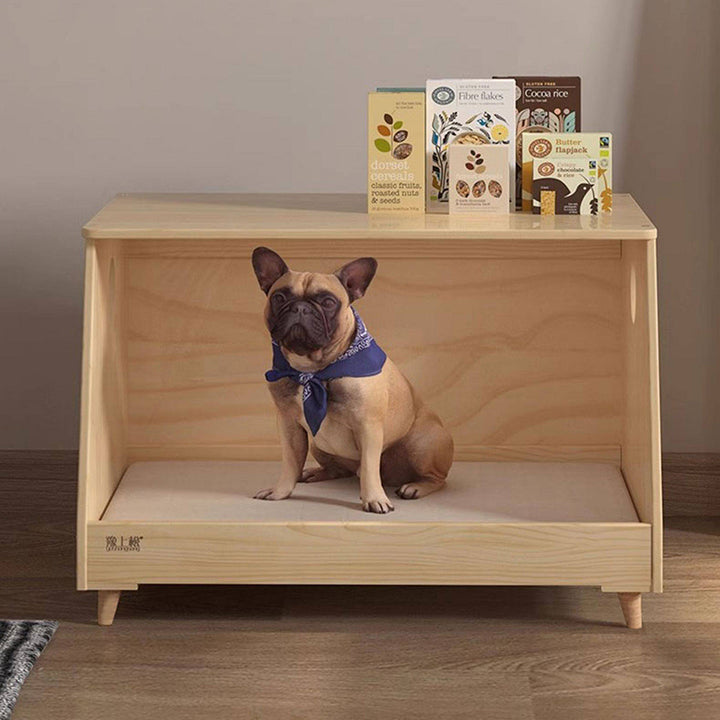 Lit pour chien et chat en tissu coton-lin rectangulaire minimaliste moderne en bois de pin massif pour chambre à coucher 