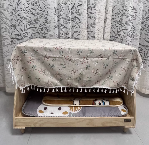 Lit pour chien et chat en tissu coton-lin rectangulaire minimaliste moderne en bois de pin massif pour chambre à coucher 