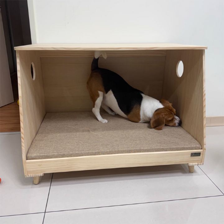 Lit pour chien et chat en tissu coton-lin rectangulaire minimaliste moderne en bois de pin massif pour chambre à coucher 