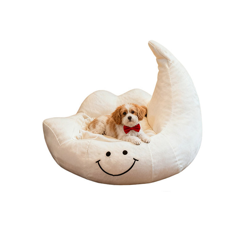 Lit pour chien et chat en éponge velours, contemporain, créatif, incurvé, en forme de lune, pour chambre à coucher 