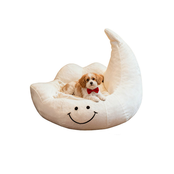 Lit pour chien et chat en éponge velours, contemporain, créatif, incurvé, en forme de lune, pour chambre à coucher 