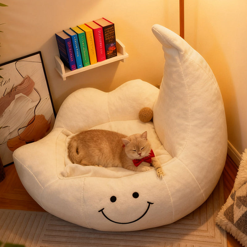 Lit pour chien et chat en éponge velours, contemporain, créatif, incurvé, en forme de lune, pour chambre à coucher 