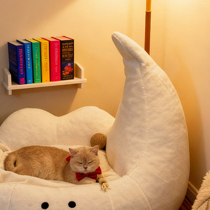 Lit pour chien et chat en éponge velours, contemporain, créatif, incurvé, en forme de lune, pour chambre à coucher 