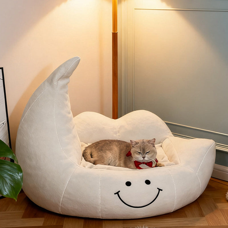 Lit pour chien et chat en éponge velours, contemporain, créatif, incurvé, en forme de lune, pour chambre à coucher 