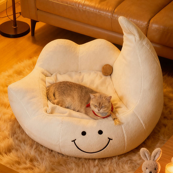 Lit pour chien et chat en éponge velours, contemporain, créatif, incurvé, en forme de lune, pour chambre à coucher 
