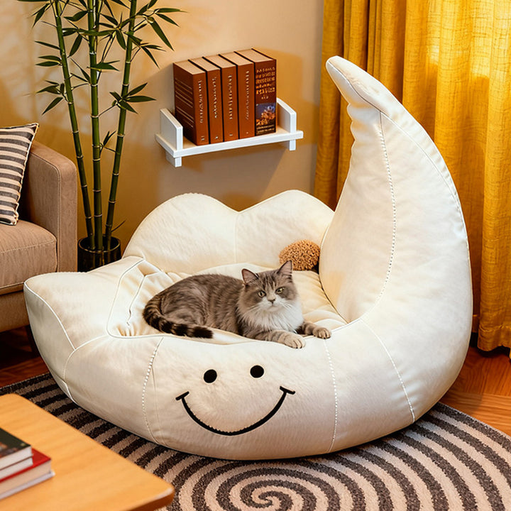 Lit pour chien et chat en éponge velours, contemporain, créatif, incurvé, en forme de lune, pour chambre à coucher 