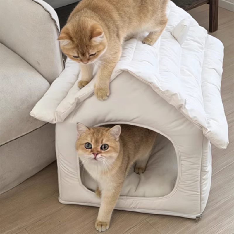 Modern Minimalist House Shaped Plastic Polyester Cotton PP Cotton Pet Waterproof Dog Bed Cat Bed For Bedroom