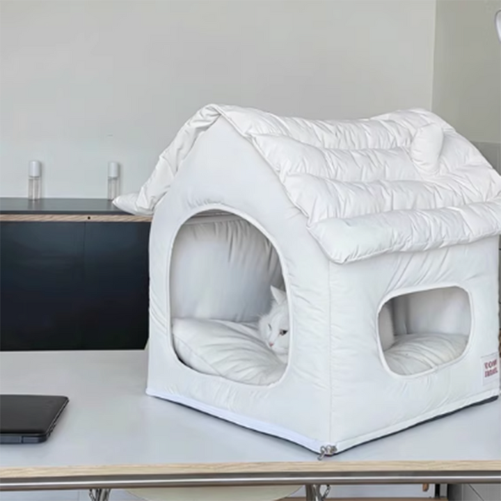 Modern Minimalist House Shaped Plastic Polyester Cotton PP Cotton Pet Waterproof Dog Bed Cat Bed For Bedroom