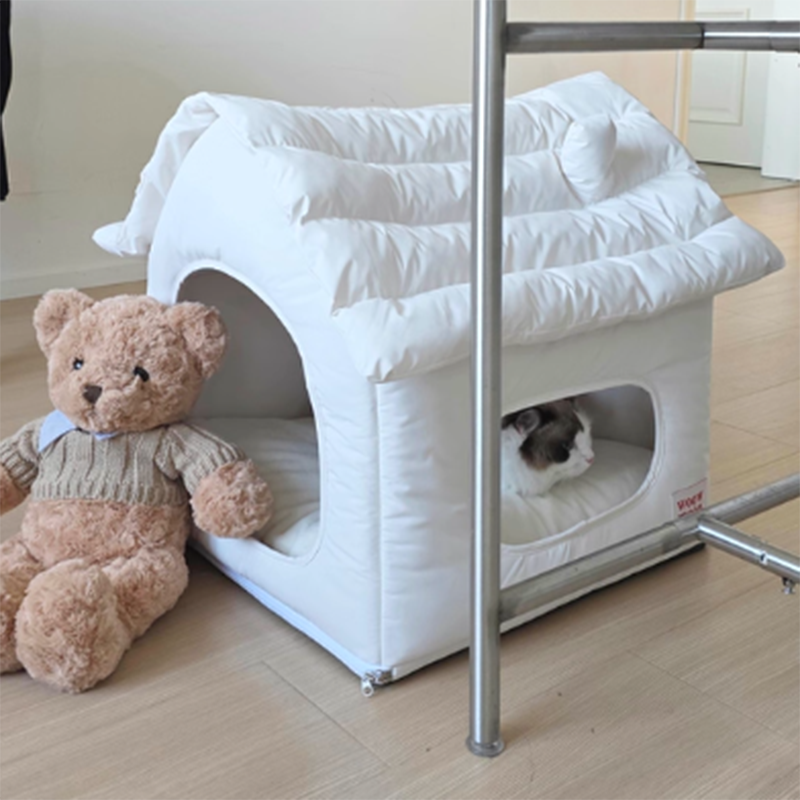 Modern Minimalist House Shaped Plastic Polyester Cotton PP Cotton Pet Waterproof Dog Bed Cat Bed For Bedroom