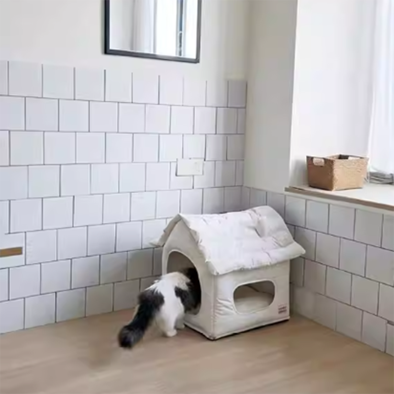 Modern Minimalist House Shaped Plastic Polyester Cotton PP Cotton Pet Waterproof Dog Bed Cat Bed For Bedroom