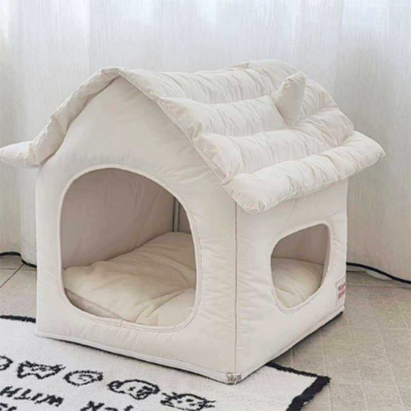Modern Minimalist House Shaped Plastic Polyester Cotton PP Cotton Pet Waterproof Dog Bed Cat Bed For Bedroom