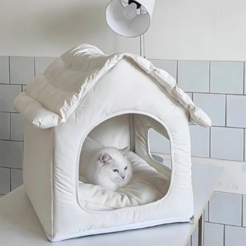 Modern Minimalist House Shaped Plastic Polyester Cotton PP Cotton Pet Waterproof Dog Bed Cat Bed For Bedroom