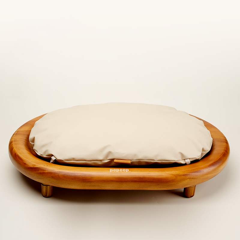 Lit pour chien et chat en cuir effet griffe de chat, bois massif ovale minimaliste moderne et velours, pour chambre à coucher 