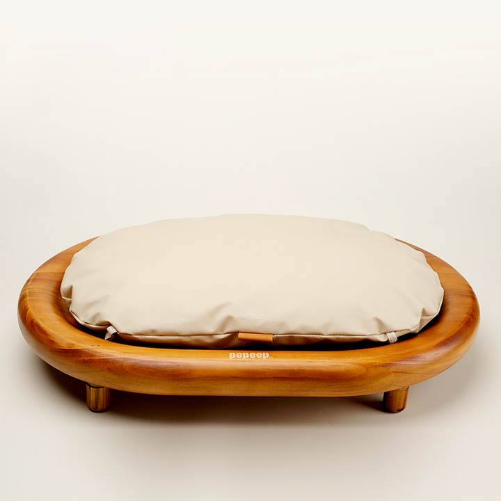 Lit pour chien et chat en cuir effet griffe de chat, bois massif ovale minimaliste moderne et velours, pour chambre à coucher 