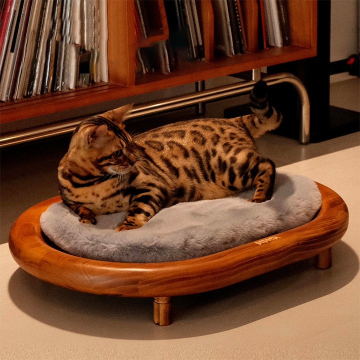 Lit pour chien et chat en cuir effet griffe de chat, bois massif ovale minimaliste moderne et velours, pour chambre à coucher 