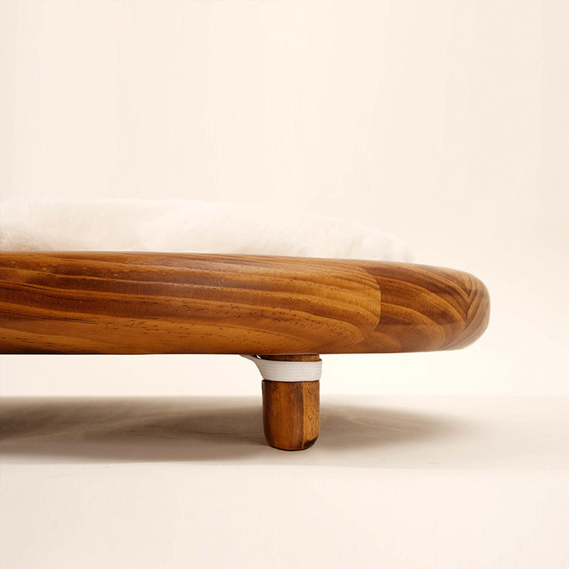 Lit pour chien et chat en cuir effet griffe de chat, bois massif ovale minimaliste moderne et velours, pour chambre à coucher 