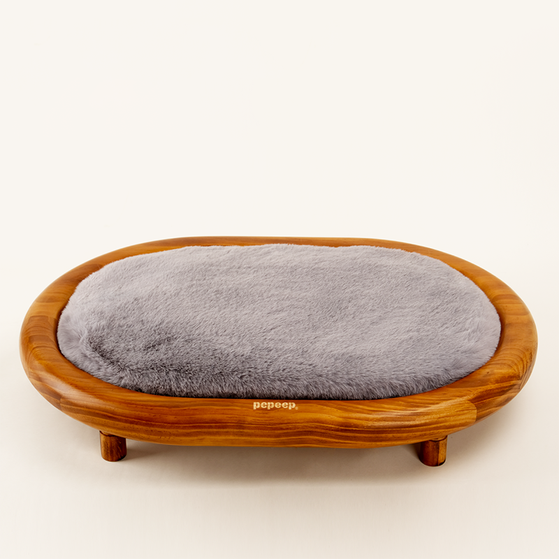 Lit pour chien et chat en cuir effet griffe de chat, bois massif ovale minimaliste moderne et velours, pour chambre à coucher 