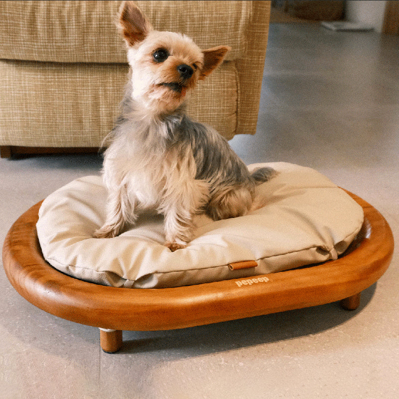 Lit pour chien et chat en cuir effet griffe de chat, bois massif ovale minimaliste moderne et velours, pour chambre à coucher 
