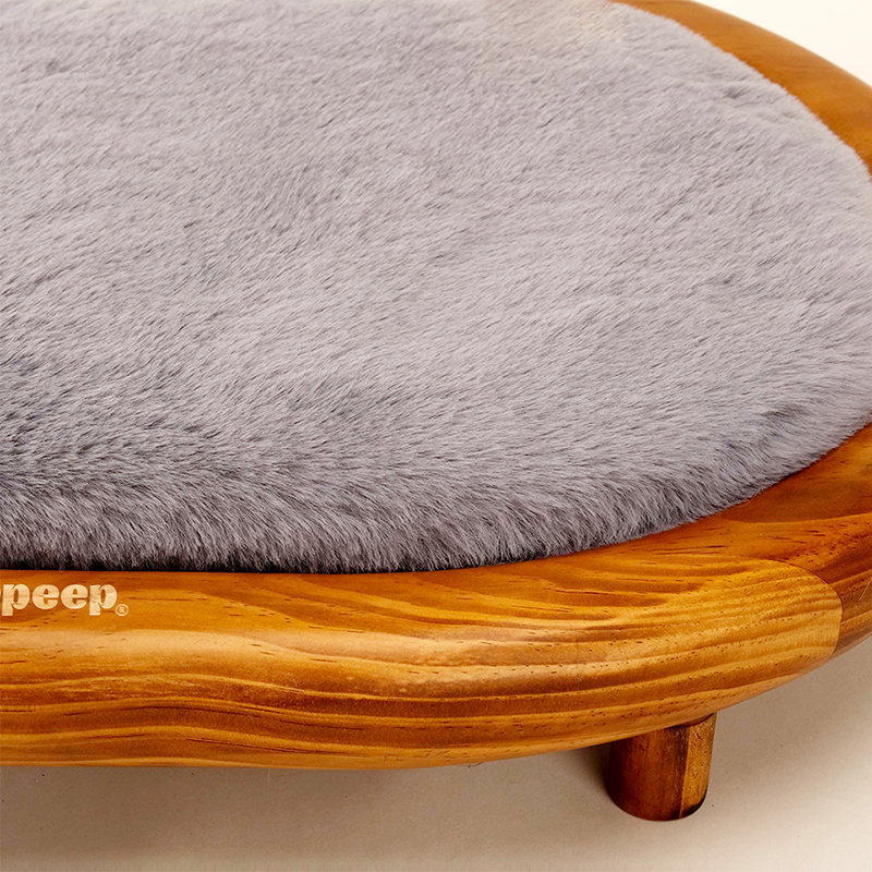 Lit pour chien et chat en cuir effet griffe de chat, bois massif ovale minimaliste moderne et velours, pour chambre à coucher 