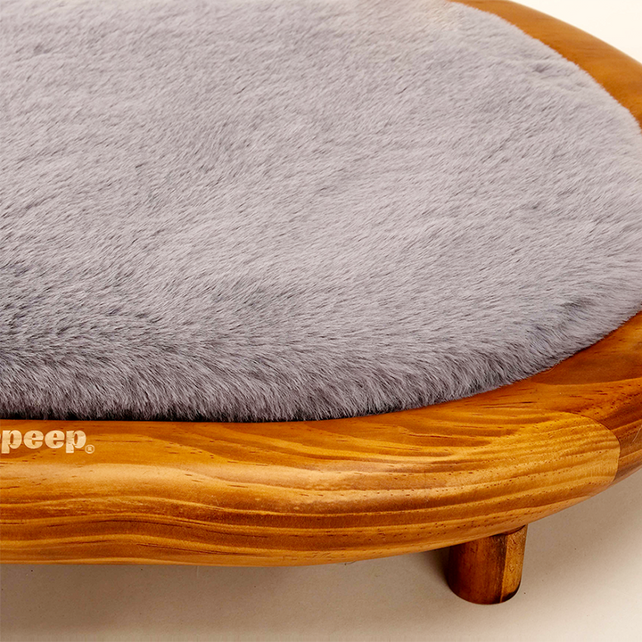 Lit pour chien et chat en cuir effet griffe de chat, bois massif ovale minimaliste moderne et velours, pour chambre à coucher 