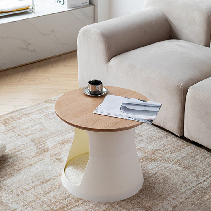 Contemporary Creative Cylindrical Solid White Oak PP Cat Bed Coffee Table 2-Tier For Living Room