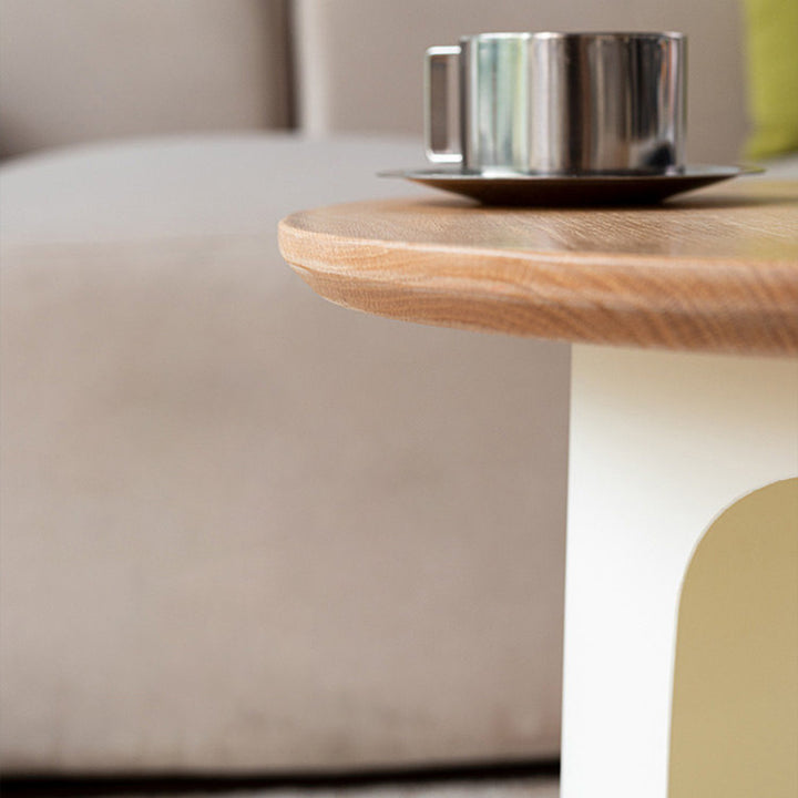 Contemporary Creative Cylindrical Solid White Oak PP Cat Bed Coffee Table 2-Tier For Living Room