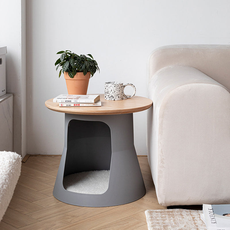 Contemporary Creative Cylindrical Solid White Oak PP Cat Bed Coffee Table 2-Tier For Living Room
