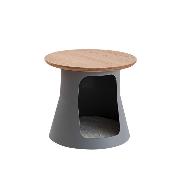 Contemporary Creative Cylindrical Solid White Oak PP Cat Bed Coffee Table 2-Tier For Living Room