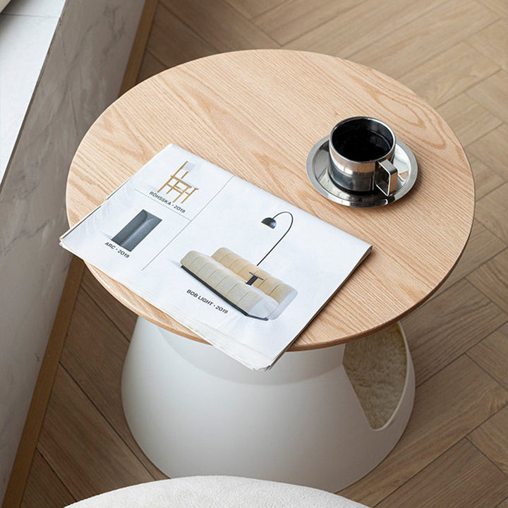 Contemporary Creative Cylindrical Solid White Oak PP Cat Bed Coffee Table 2-Tier For Living Room