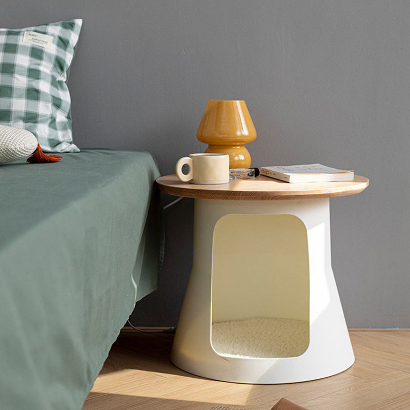 Contemporary Creative Cylindrical Solid White Oak PP Cat Bed Coffee Table 2-Tier For Living Room