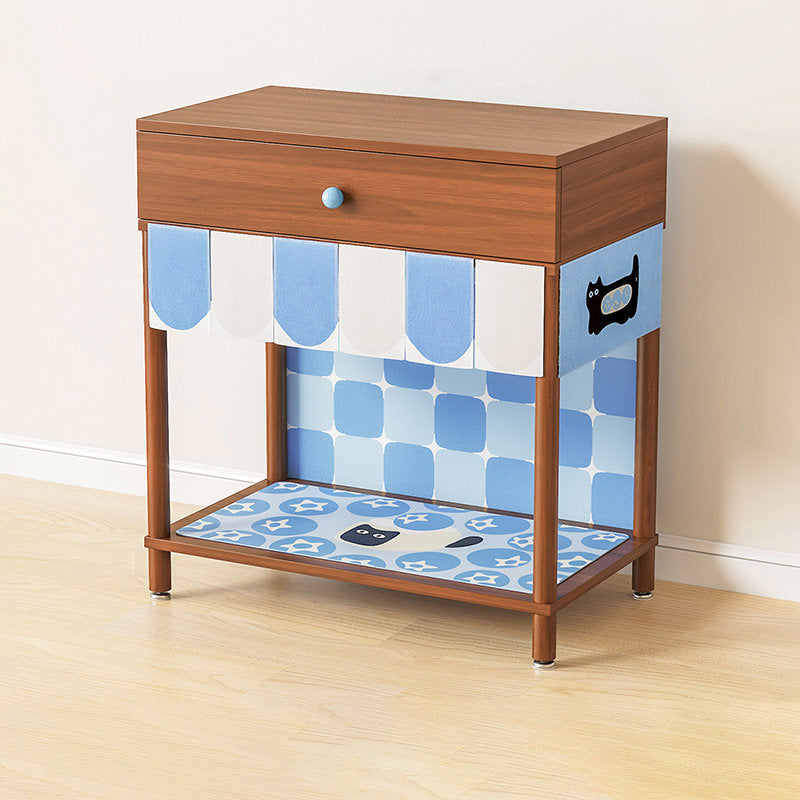 Contemporary Creative Rectangular Cat Pattern Particle Board Fabric Ceramic PU Leather Height-Adjustable Pet Storage Cabinet With 1 Drawer For Living Room