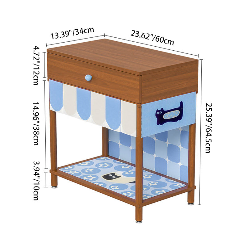 Contemporary Creative Rectangular Cat Pattern Particle Board Fabric Ceramic PU Leather Height-Adjustable Pet Storage Cabinet With 1 Drawer For Living Room