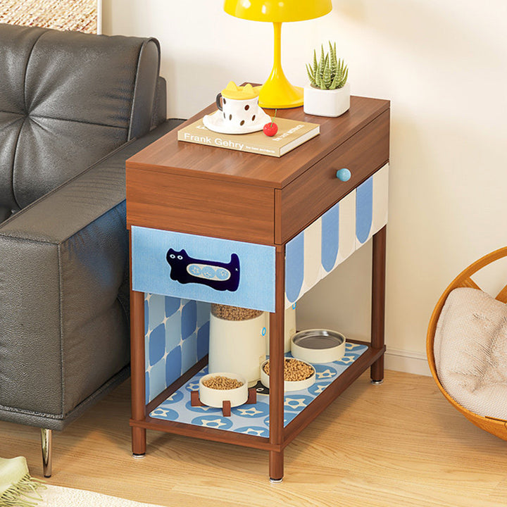 Contemporary Creative Rectangular Cat Pattern Particle Board Fabric Ceramic PU Leather Height-Adjustable Pet Storage Cabinet With 1 Drawer For Living Room