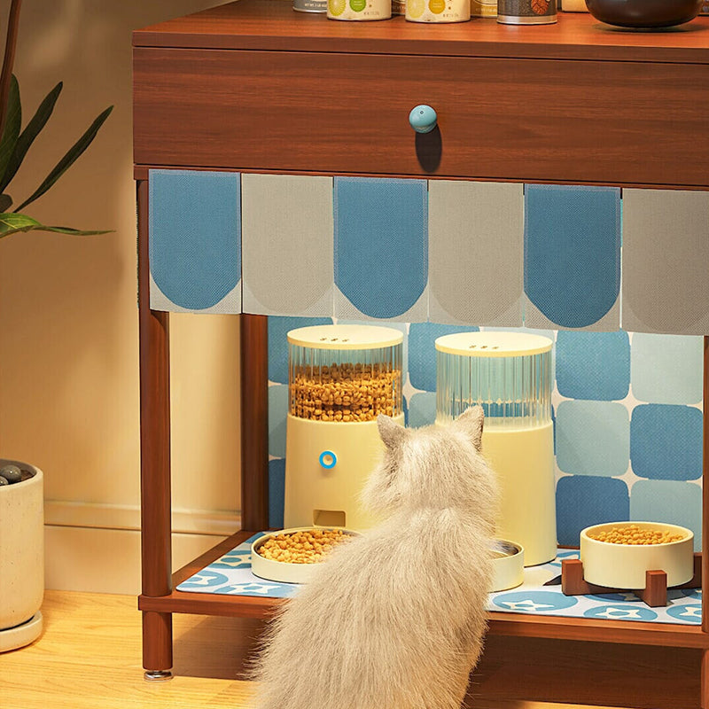Contemporary Creative Rectangular Cat Pattern Particle Board Fabric Ceramic PU Leather Height-Adjustable Pet Storage Cabinet With 1 Drawer For Living Room