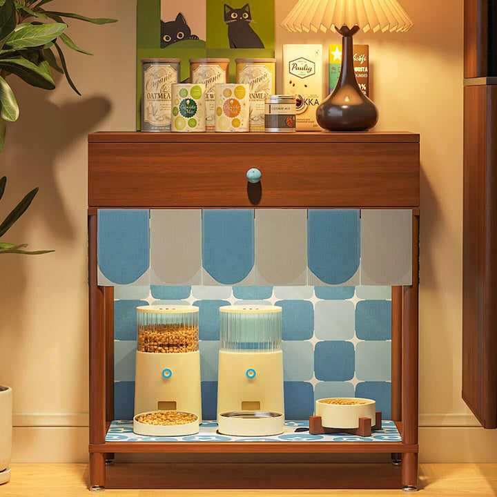 Contemporary Creative Rectangular Cat Pattern Particle Board Fabric Ceramic PU Leather Height-Adjustable Pet Storage Cabinet With 1 Drawer For Living Room