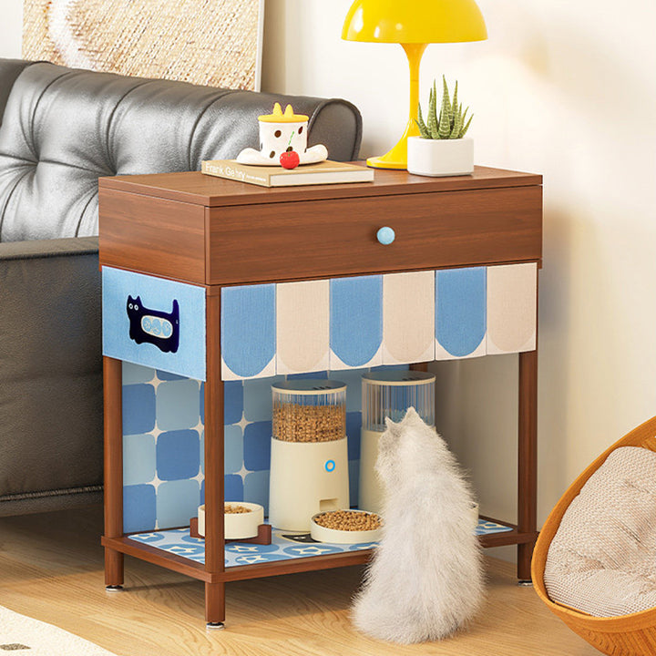 Contemporary Creative Rectangular Cat Pattern Particle Board Fabric Ceramic PU Leather Height-Adjustable Pet Storage Cabinet With 1 Drawer For Living Room